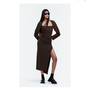 Zara Draped MIDI Skirt Brown M